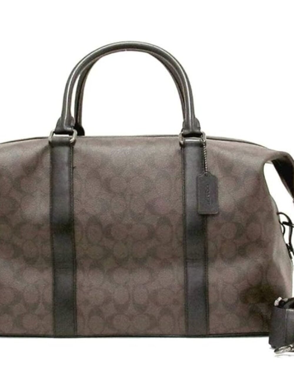 Coach Voyager 52 Duffle Bag Mahogany Brown Signature Canvas Black Leather